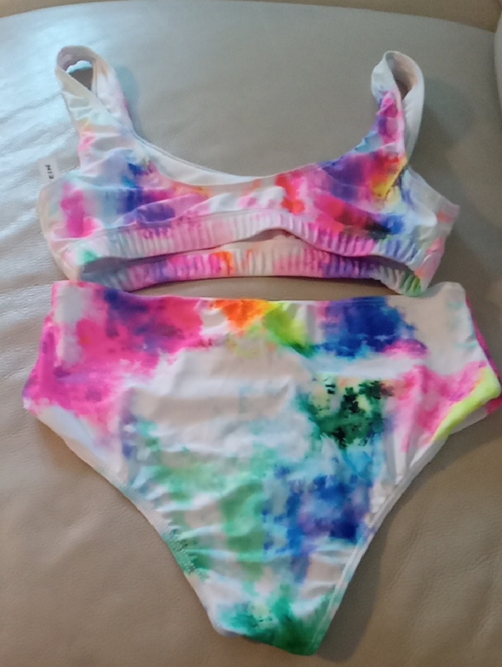 SHEIN Rainbow Tie-Dye Bikini - Pink, Orange, Green, Blue, Purple, White - Picture 3 of 5